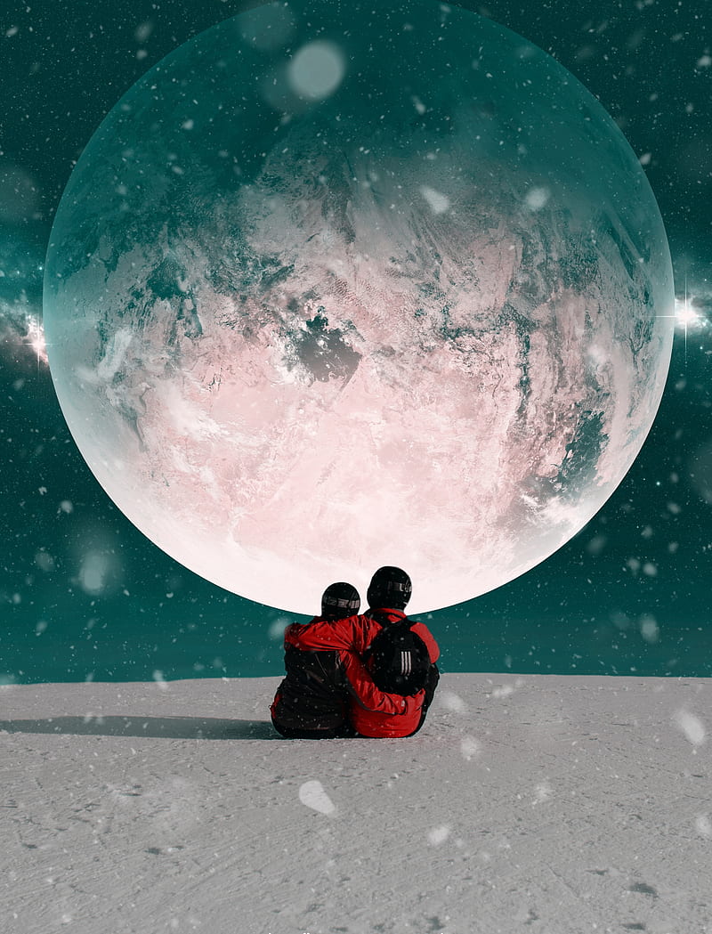 Pareja, abrazos, luna, nieve, espacio, Fondo de pantalla de teléfono HD |  Peakpx