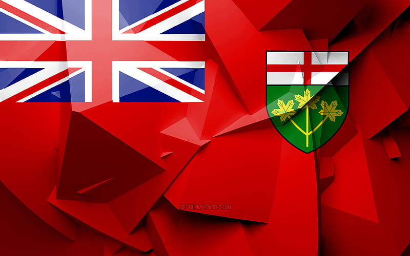 Flag of Ontario, geometric art, Provinces of Canada, Ontario flag, creative, canadian provinces, Ontario Province, administrative districts, Ontario 3D flag, Canada, Ontario, HD wallpaper