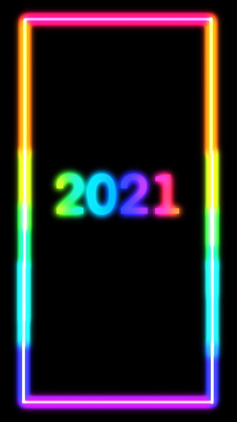 2021 frame, color, colorfull, edge, neon, number, shine, tinsel, year, HD phone wallpaper