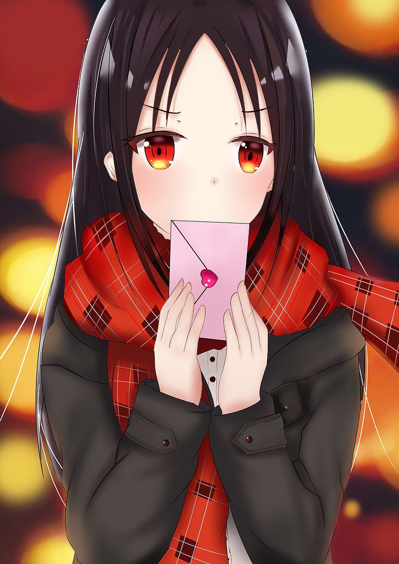 shinomiya kaguya, kaguya-sama wa kokurasetai, love letter, scarf, brown hair, Anime, HD phone wallpaper