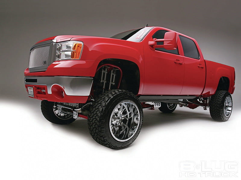 Business Proposition, lifted, red, chrome wheels, truck, HD wallpaper