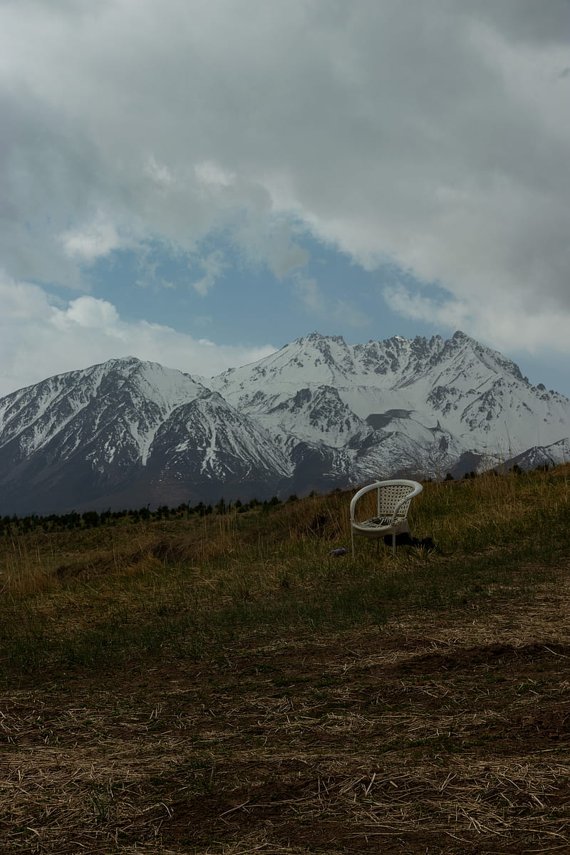 mountains, lawn, chair, grass, nature, HD phone wallpaper