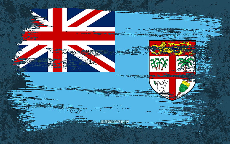 Flag of Fiji, grunge flags, Oceanian countries, national symbols, brush stroke, Fiji flag, grunge art, Oceania, Fiji, HD wallpaper