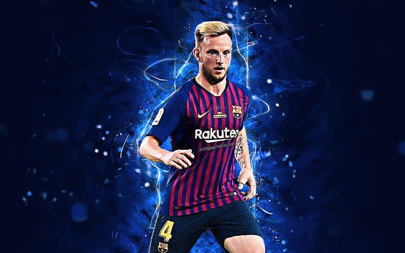 Ivan Rakitic, Barca, midfielder, FCB, La Liga, croatian footballers, Barcelona FC, Rakitic, neon lights, soccer, LaLiga, HD wallpaper