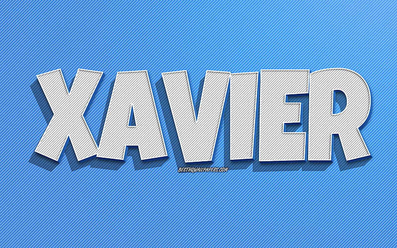 Xavier, blue lines background, with names, Xavier name, male names, Xavier greeting card, line art, with Xavier name, HD wallpaper