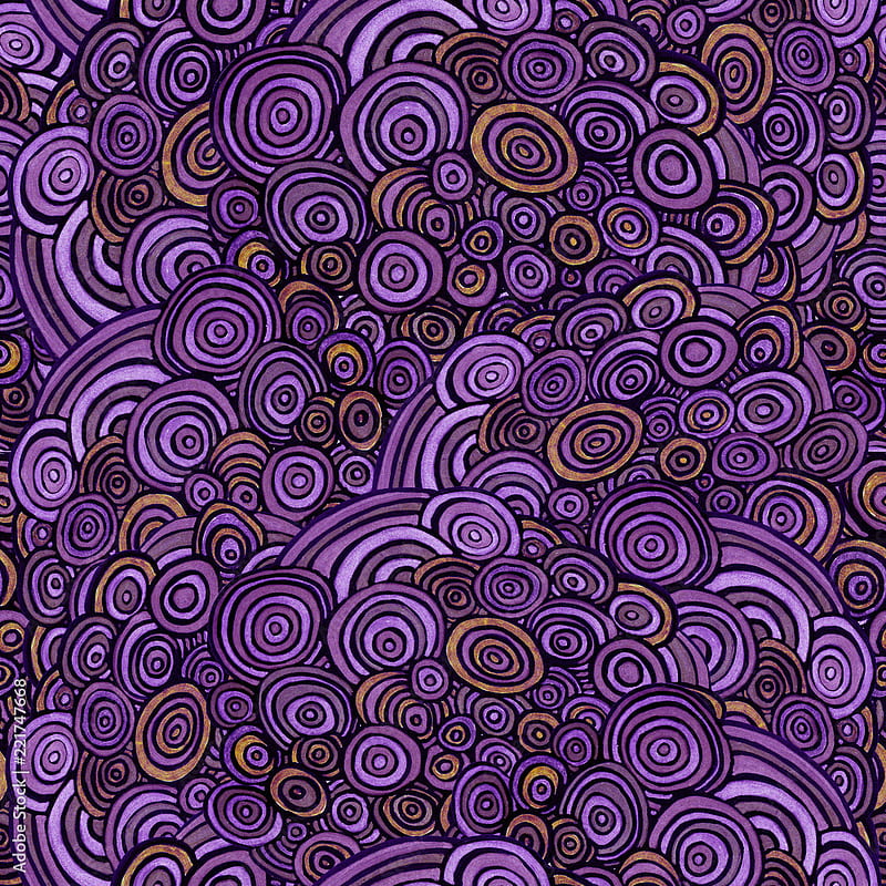 Beautiful seamless hand drawn pattern with purple ornamental design. Zen tangle theme. Violet, gold and purple circle elements. Repeating design for fabric, textile, , cover, wrapping paper. Stock Illustration. Adobe Stock, HD phone wallpaper