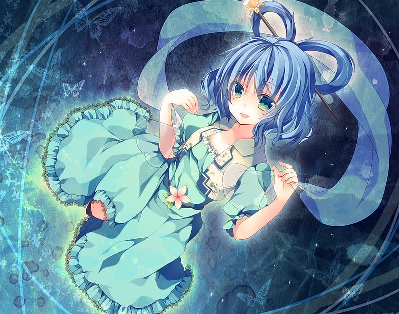 Kaku Seiga, short hair, dress, girl, anime, blue, HD wallpaper | Peakpx