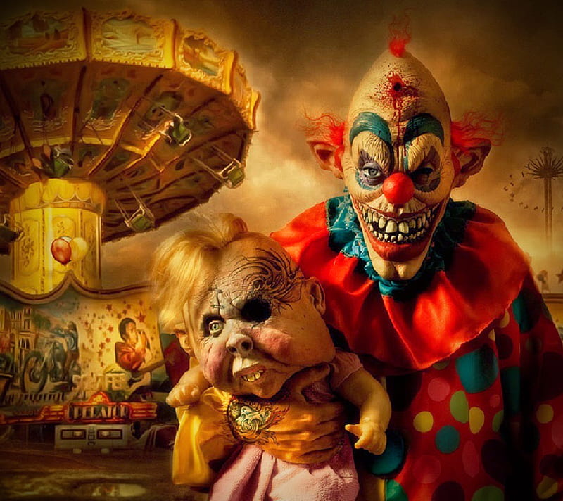 Carnival Time, art, circus, clown, color, creepy, dark, evil, gothic, horror, scary, HD wallpaper