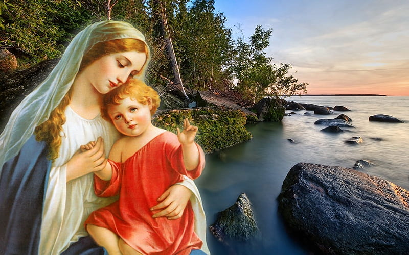 Mom and baby, christ, jesus, virgin, mary, mother, HD wallpaper