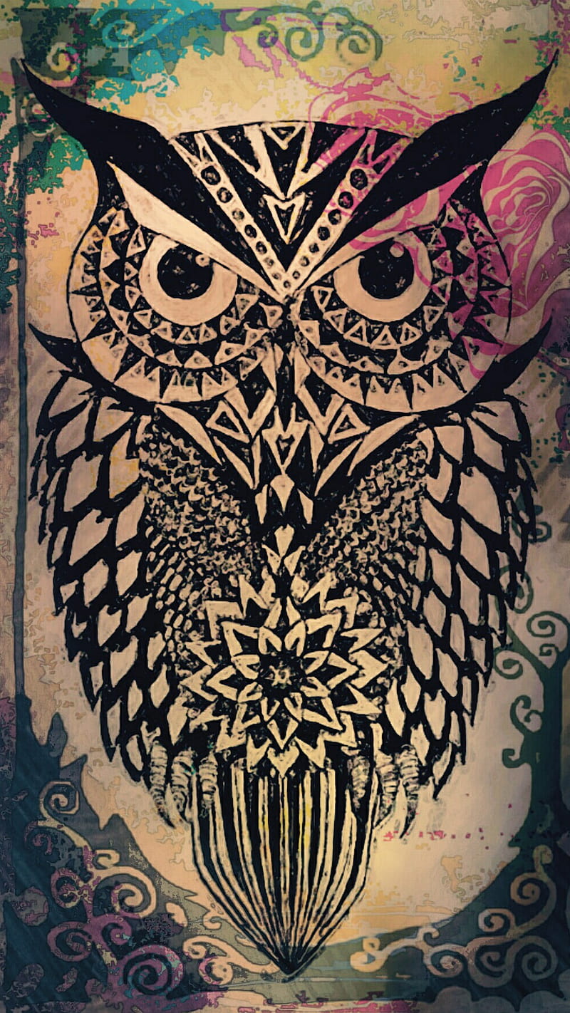 Tribal Abstract Owl, boho, mystical, vintage, HD phone wallpaper