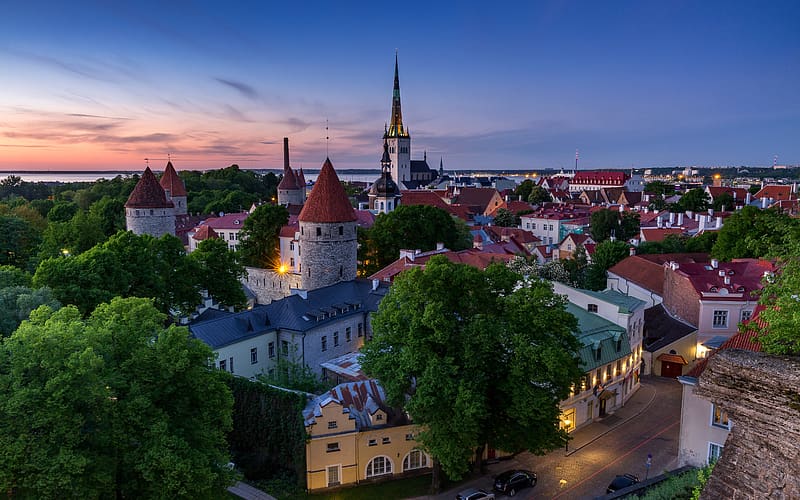 Estonia Tallinn Old Town Beautiful Night View, HD wallpaper