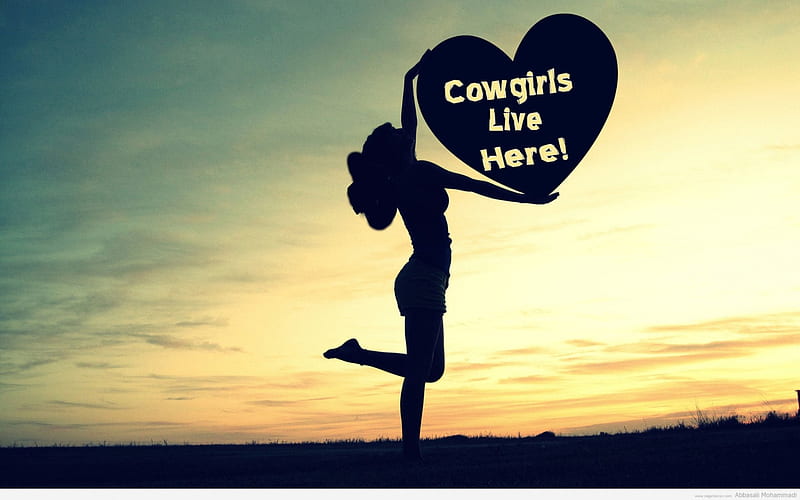 Cowgirls Live Here!, female, models, hats, fun, silhouette, corazones, women, sunsets, cowgirls, girls, western, style, HD wallpaper