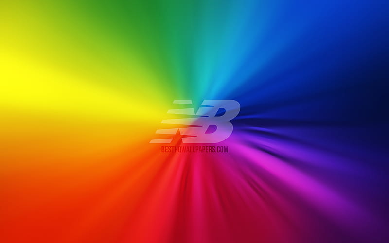 New Balance logo vortex, rainbow backgrounds, artwork, brands, New Balance, HD wallpaper