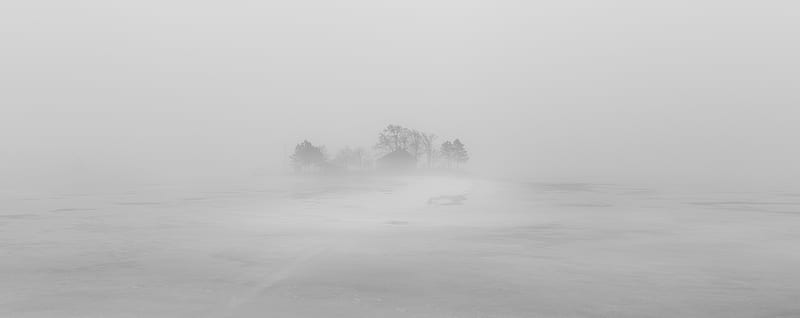 Island, Frozen Water, Fog, Winter Ultra, Seasons, Winter, Island, Cold, Foggy, Canada, Weather, ontario, Minimal, blackandwhite, Phase One IQ250, 1000 Islands, IQ250, Phase One, St Lawrence River, HD wallpaper