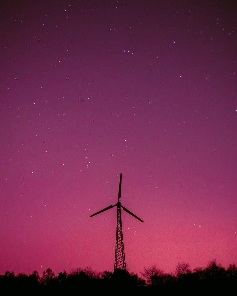windmill, tower, starry sky, motor, engine, HD phone wallpaper