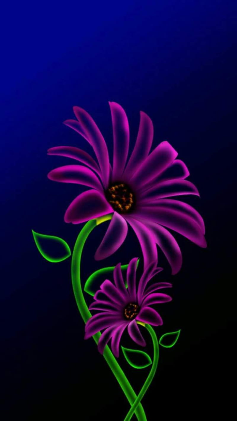Purple neon flower , green, HD phone wallpaper