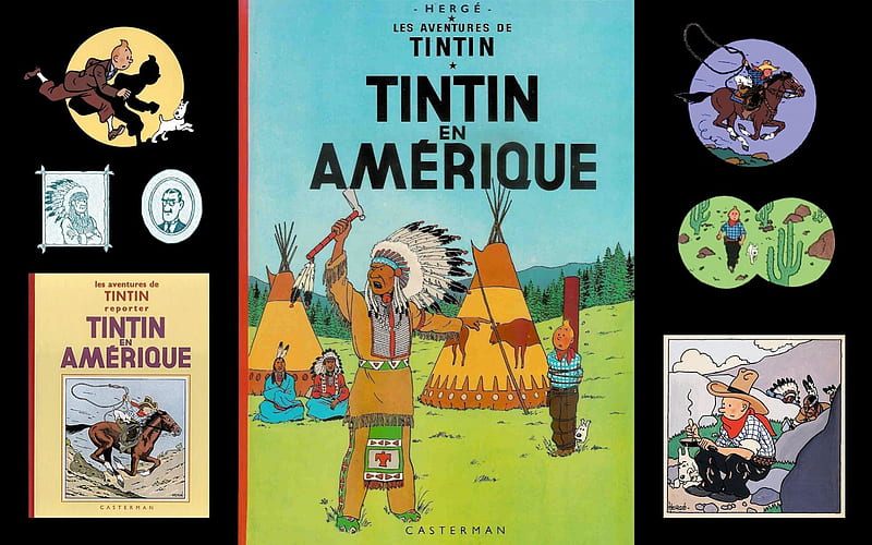 Tintin en Amerique, cartoons, stunning, tintin, snowy, nice, colored, famous, herge, black, collage, cartoon, bd, adventure, cool, france, entertainment, awesome, great, white, indians, colorful, comics, bonito, other, amazing, colors, fun, adventures, comic, usa, milou, drawing, funny, collages, HD wallpaper