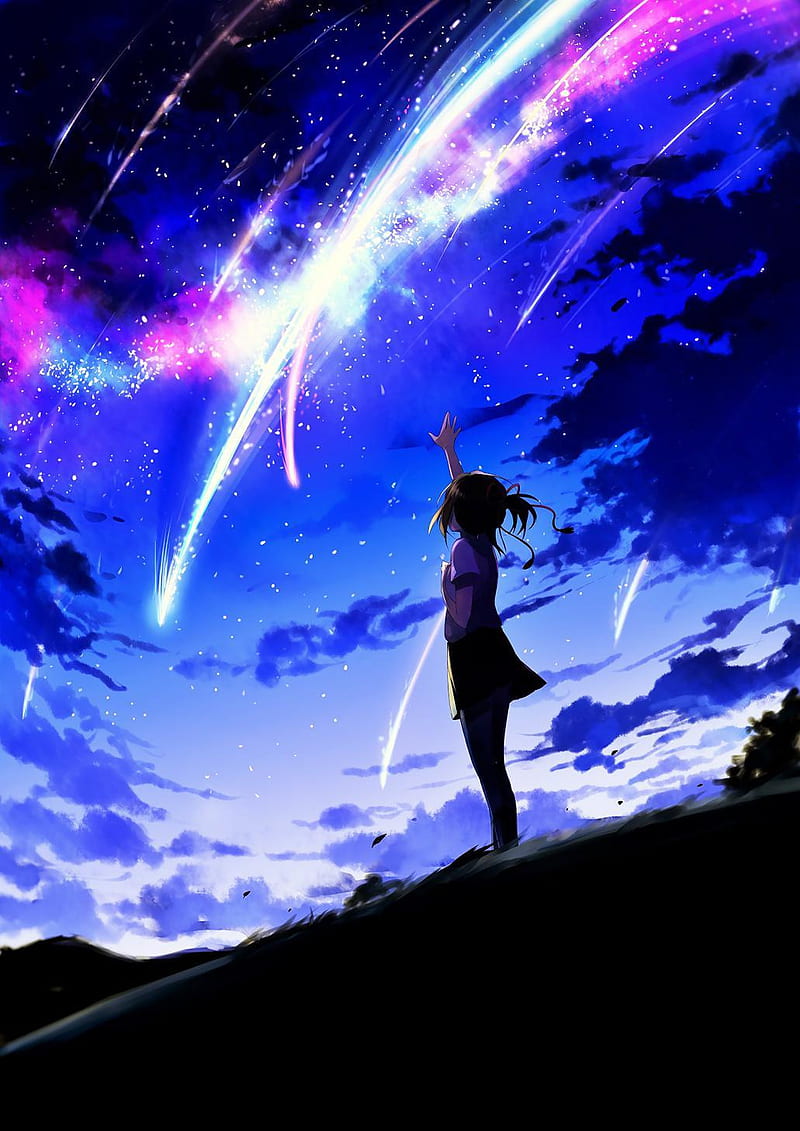 Anime girl, alone, anime, cute, girl, nature, stars, HD phone wallpaper