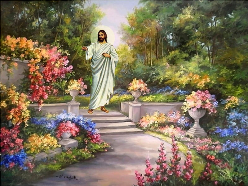 paraíso, cristo, jardín, jesús, Fondo de pantalla HD