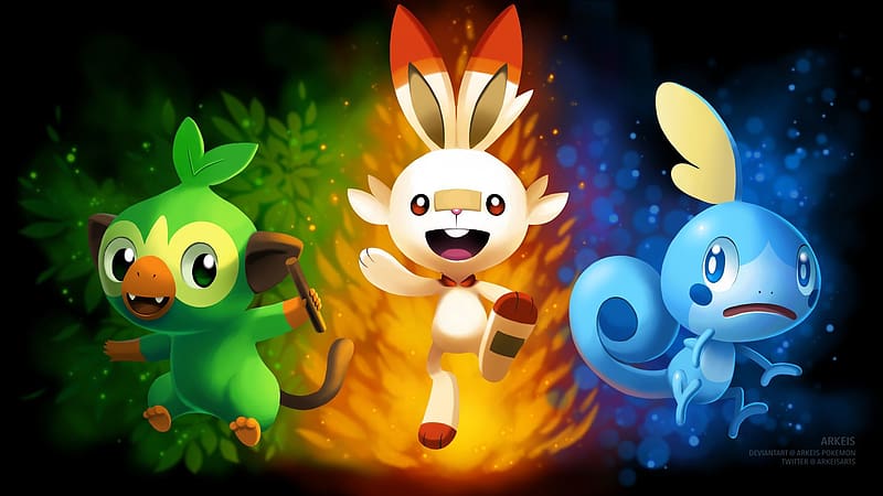 Scorbunny, Grookey and Sobble in London  Pokemon, Pokemon iniciais,  Imagens de pokemon