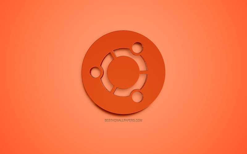 Ubuntu, logo, orange 3D logo, emblem, orange background, Operating system, creative 3D art, HD wallpaper