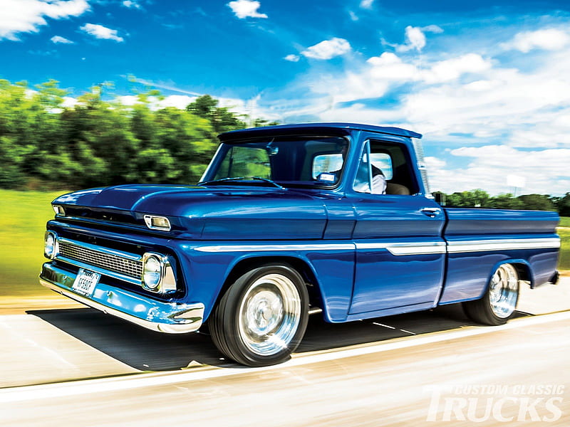1964-chevy-c10, Classic, 1964, Blue, Truck, HD wallpaper