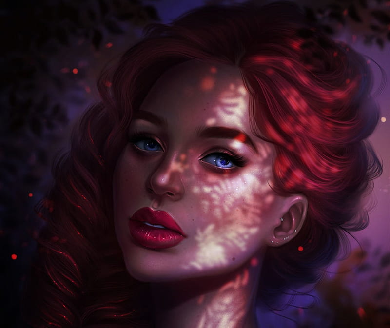 Do you see me now?, face, girl, redhead, sandrawinther, fantasy, HD wallpaper