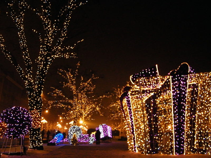 illuminations Warsaw, package, illuminations, christmas, winter, HD wallpaper