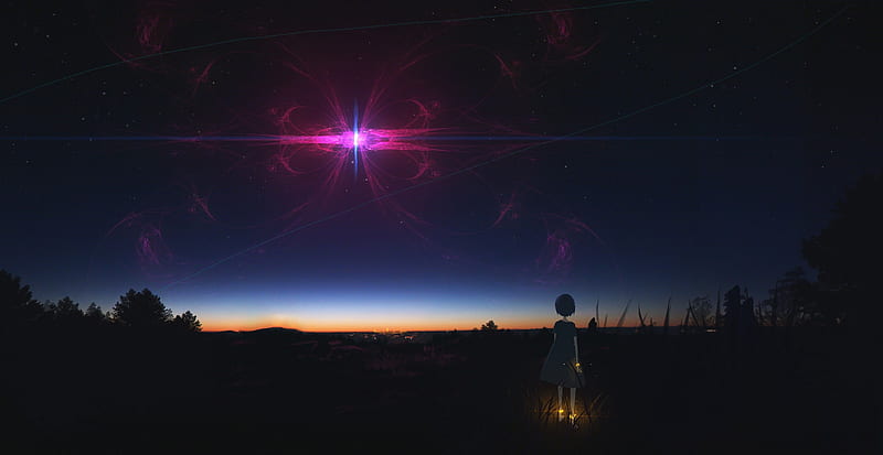 Anime Girl Staring At Night Sky, HD wallpaper