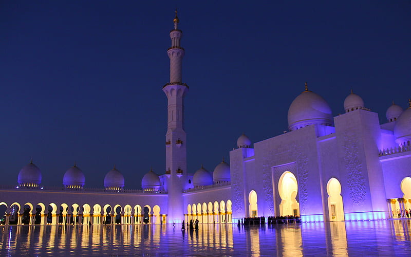 Sheikh Zayed Mosque, Abu Dhabi, UAE, view inside, mosque, evening, sunset, landmark, United Arab Emirates, HD wallpaper