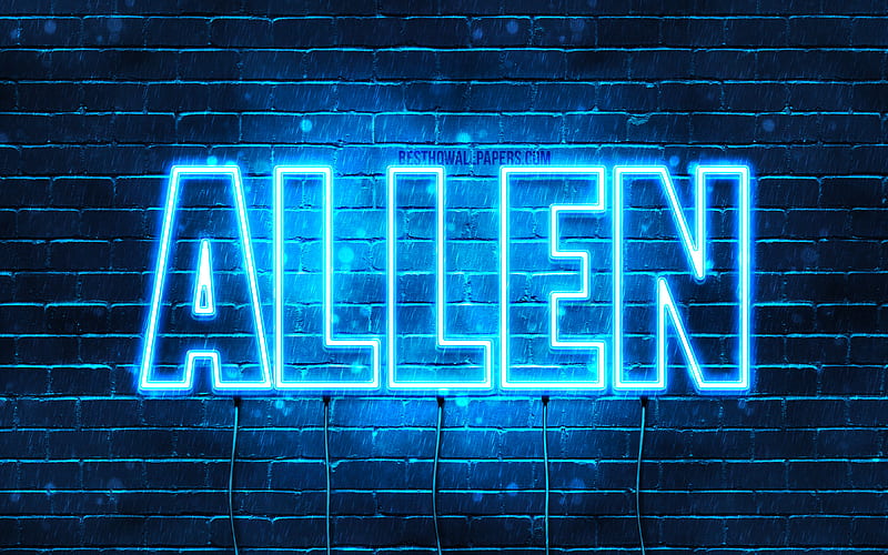Allen with names, horizontal text, Allen name, blue neon lights, with Allen name, HD wallpaper