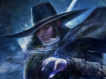 Vampire hunter D, faint, face, soft, smiles, hat, HD wallpaper