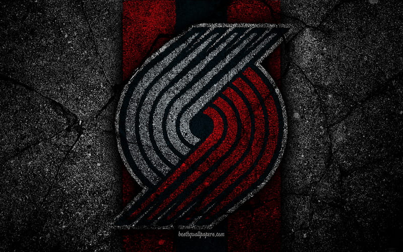 Portland Trail Blazers, NBA logo, black stone, basketball, Western Conference, asphalt texture, USA, creative, basketball club, Portland Trail Blazers logo, HD wallpaper