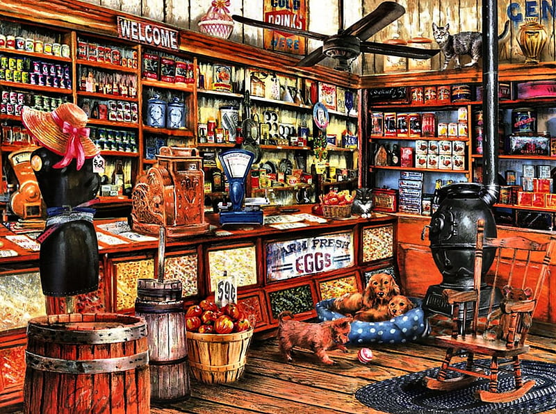 General Store F1, architecture, art, general store, bonito, artwork, grocery, painting, wide screen, store, scenery, landscape, HD wallpaper
