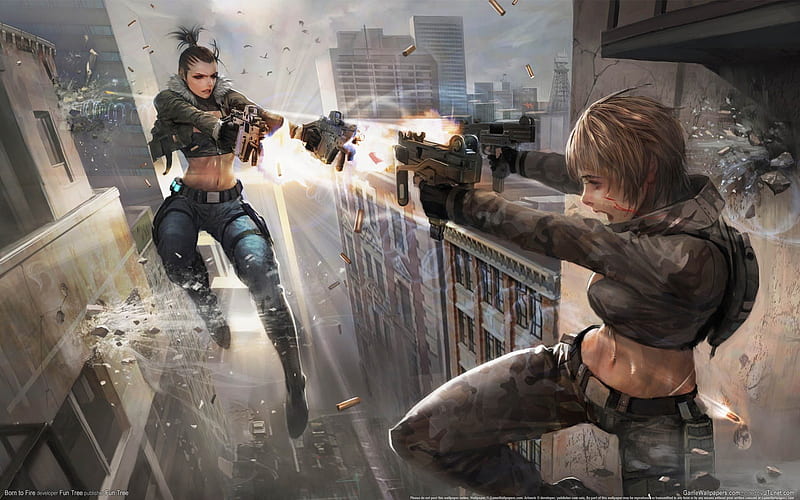 Born to Fire, stunning, action, game girl, video game, game, adventure, fire, bullets, weapon, HD wallpaper
