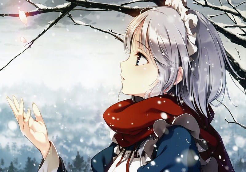 Izayoi Sakuya, tuyết, hoa: Hãy ngắm nhìn vẻ đẹp của Izayoi Sakuya cùng tuyết và hoa, tạo nên một màn trình diễn tuyệt đẹp về cảnh vật. Những bông hoa mềm mại và trắng tinh khiết kèm theo cô nàng Sakuya sẽ khiến bạn say đắm và thích thú.