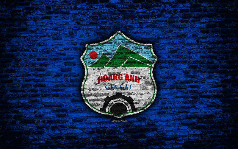 FC Hoang Anh Gia Lai logo, V League 1, Vietnam, soccer, Vietnamese football club, soccer Asia, Hoang Anh Gia Lai, football, brick texture, Hoang Anh Gia Lai FC, HD wallpaper