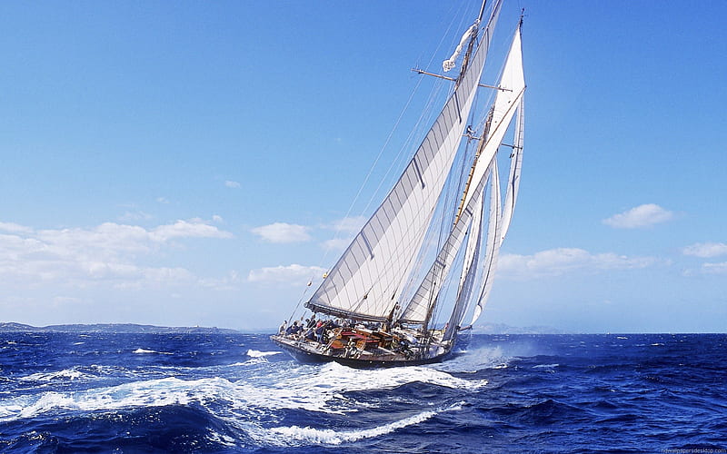 magnificent racing yacht on the high seas, yacht, sails, spray, waves, sea, HD wallpaper