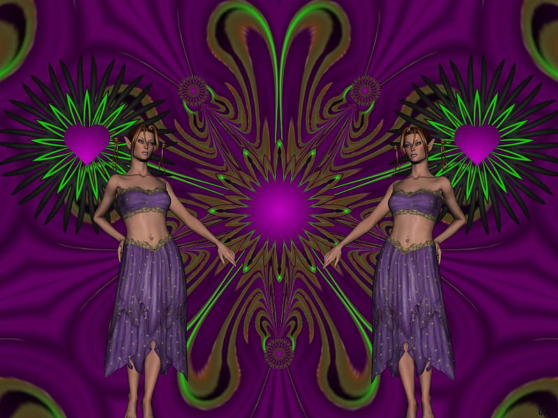 Elfin Purple, 3d, fractal, collage, abstract, eye candy, HD wallpaper