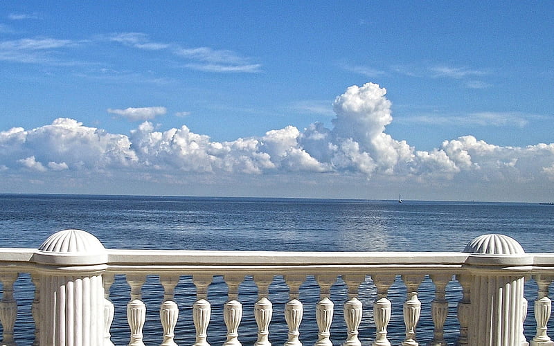 Gulf of Finland, nature, balusters, clouds, sea, HD wallpaper