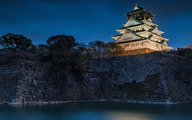 Osaka Castle, old castle, night, Osaka, japan, HD wallpaper