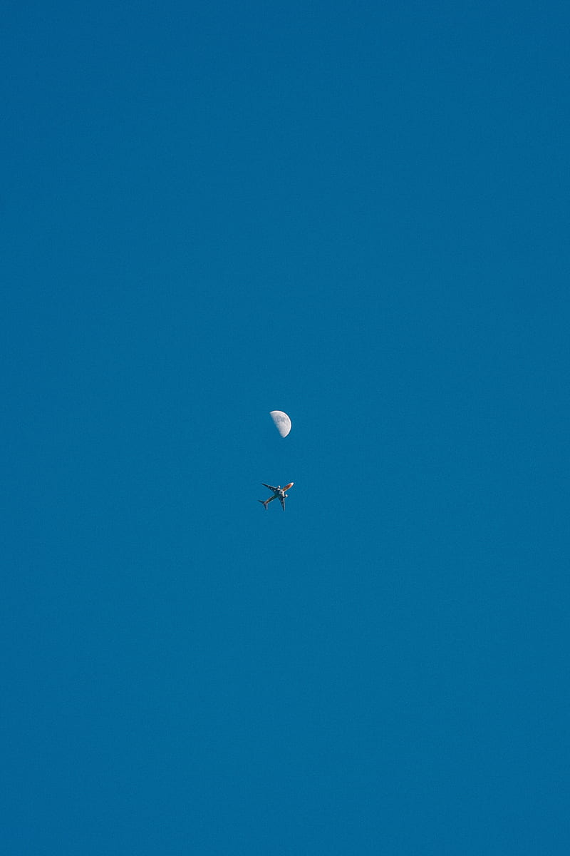 plane, moon, sky, flight, HD phone wallpaper