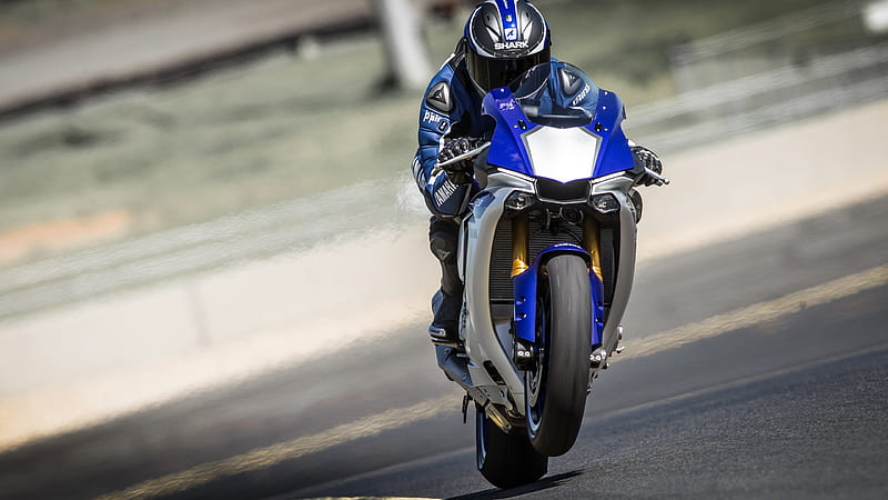 YZF R1, blue, motorcycle, superbike, wheelie, HD wallpaper