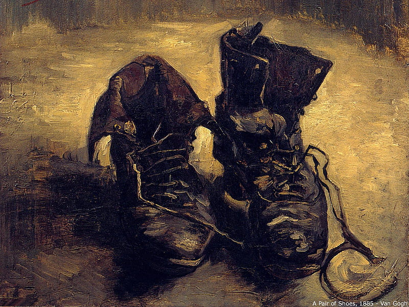A pair of shoes, art, painting, black, van gogh, fine art, old, HD wallpaper