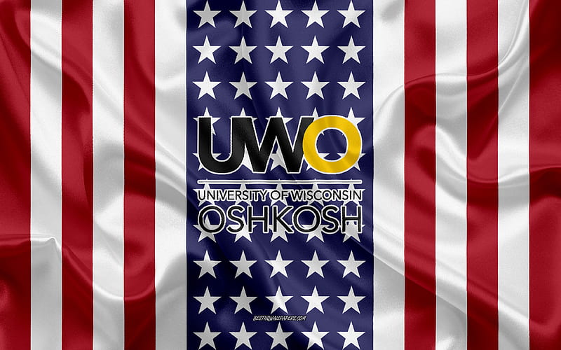 University of Wisconsin-Oshkosh Emblem, American Flag, University of Wisconsin-Oshkosh logo, Oshkosh, Wisconsin, USA, University of Wisconsin-Oshkosh, HD wallpaper