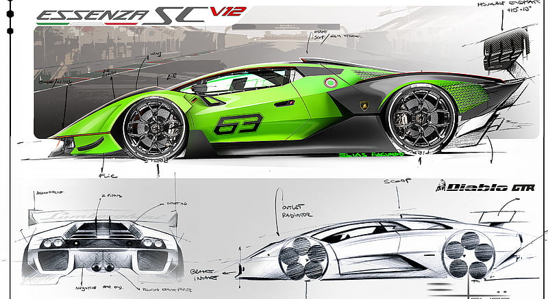 2021 Lamborghini Essenza SCV12 - Design Sketch, car, HD wallpaper | Peakpx