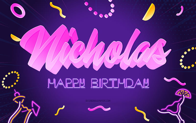 Happy Birtay Nicholas, Purple Party Background, Nicholas, creative art, Happy Nicholas birtay, Nicholas name, Nicholas Birtay, Birtay Party Background, HD wallpaper