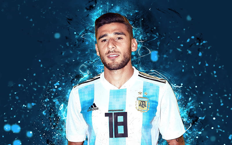 Eduardo Salvio, abstract art, Argentina National Team, fan art, Salvio, football stars, soccer, footballers, neon lights, Argentinean football team, HD wallpaper