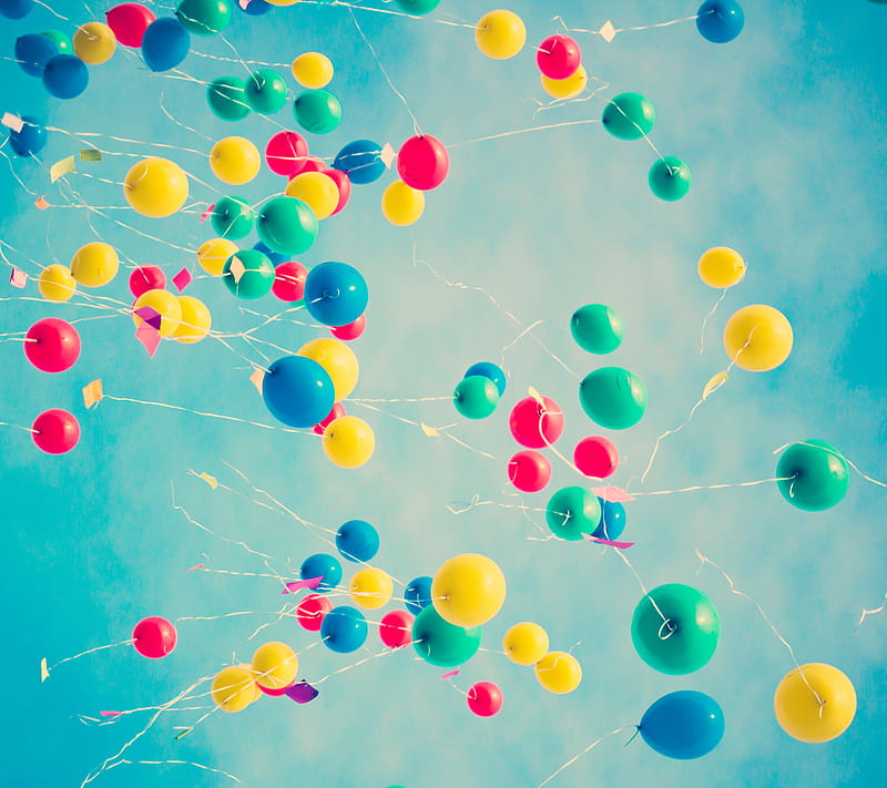 Balloons, blue, colorf, nature, retro, sky, vintage, HD wallpaper