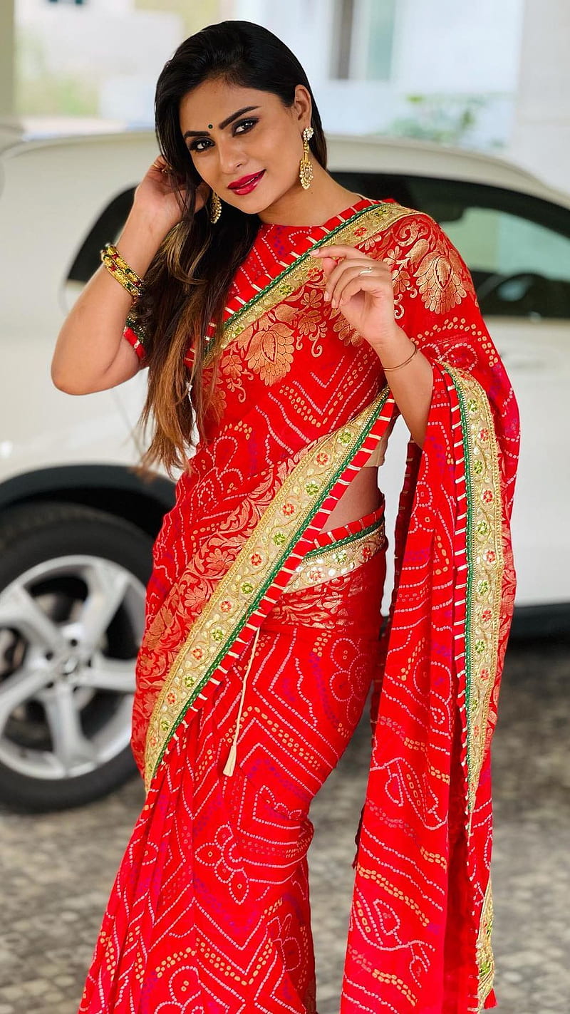 Deepika Das , saree lover, red hot, HD phone wallpaper